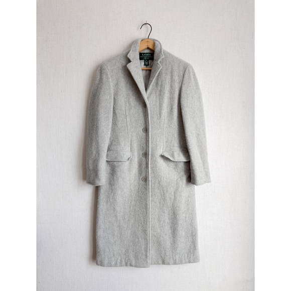 Lauren Ralph Lauren Petite Gray Wool Blend Walker Overcoat Jacket 4P Light Grey